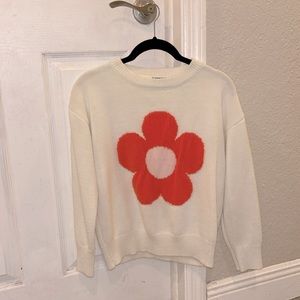 White Knitted sweater with cute orange flower design
